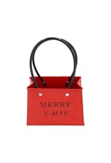HBX Bloempot tasmodel Merry X-Mas | 14x7,5x11,5cm rood metaal