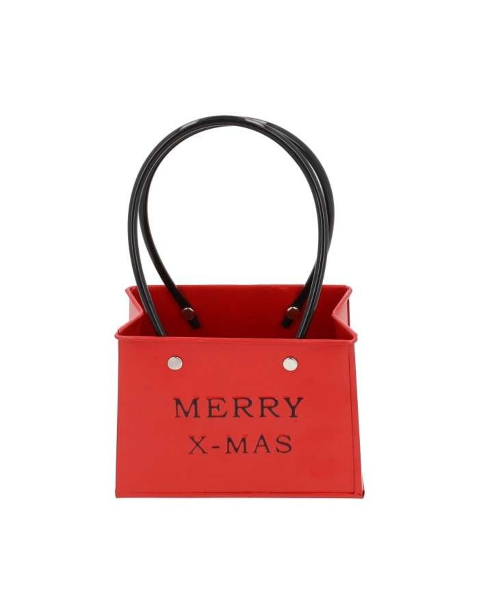 HBX Bloempot tasmodel Merry X-Mas | 14x7,5x11,5cm rood metaal