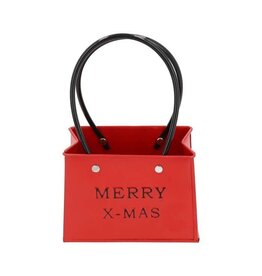 HBX Bloempot tasmodel Merry X-Mas | 14x7,5x11,5cm rood metaal