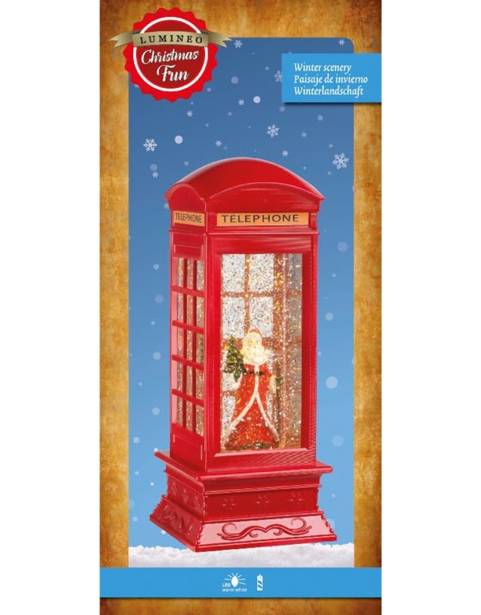 lumineo Kerst Waterspinner Telefooncel met Kerstman - 27 cm - Met LED licht