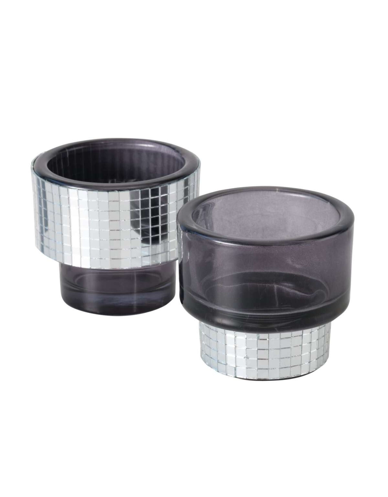 Boltze Home Boltze Home Theelichthouder Disco glas dia.8,4x7,5cm grijs
