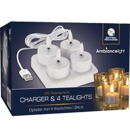 Lader met oplaadbare 4 LED Theelichten