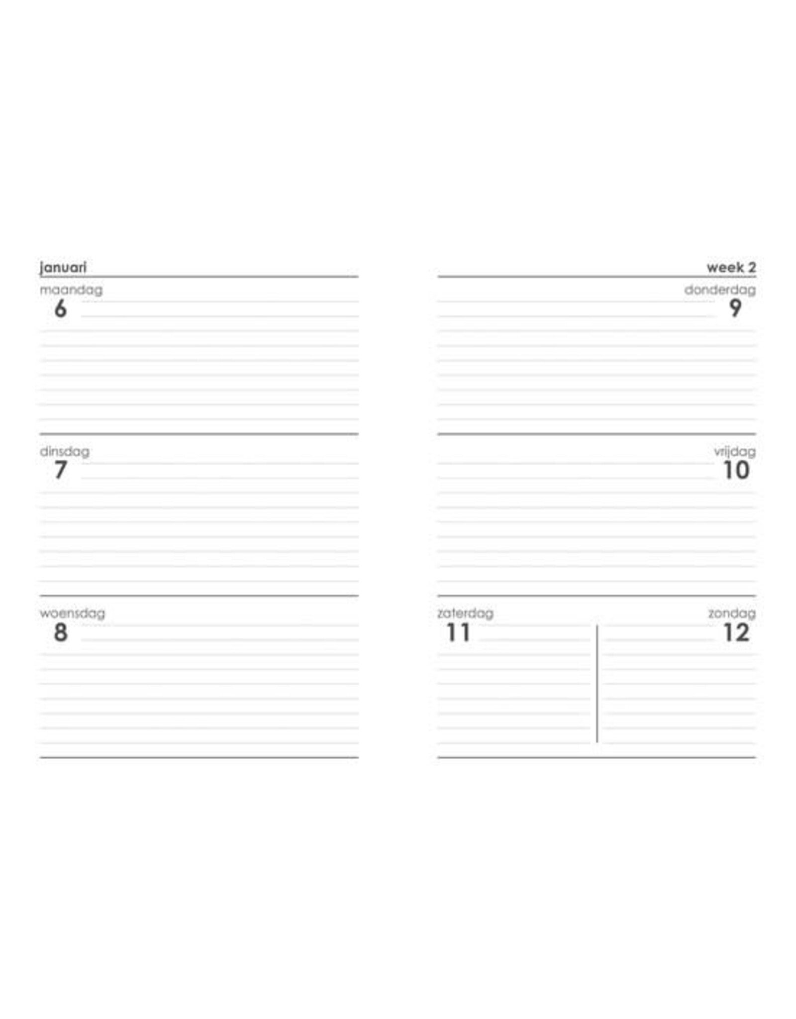 MGP MGPcards - A6 Agenda 2025 - Sluiting Elastiek - Weekoverzicht 1w/2p - Zwart - Ruime vakken - 10,5 x 14,8 cm