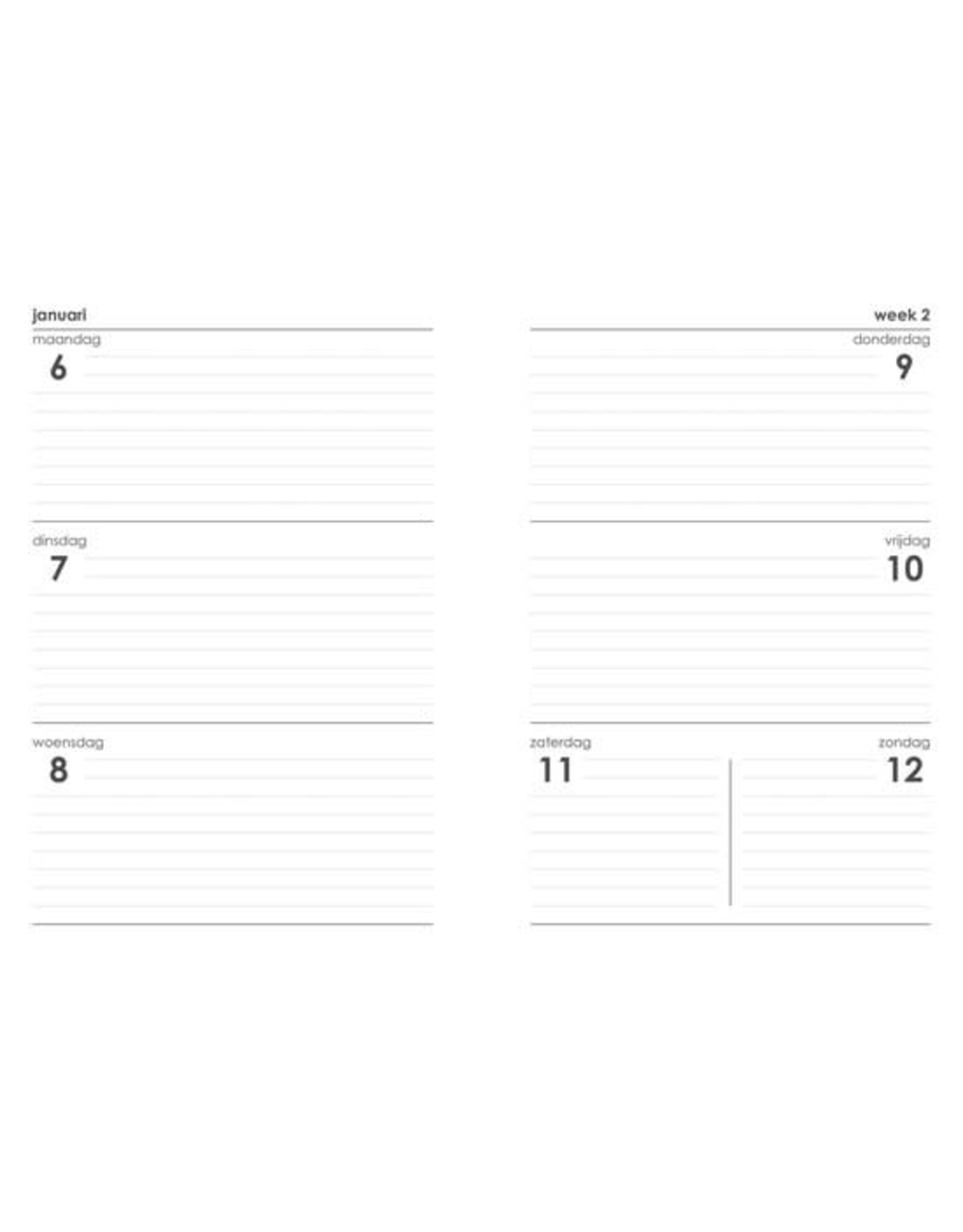 MGP MGPcards - A5 Agenda 2025 - Sluiting Elastiek - Weekoverzicht 1w/2p - Zwart - Ruime vakken - 14,8 x 21 cm