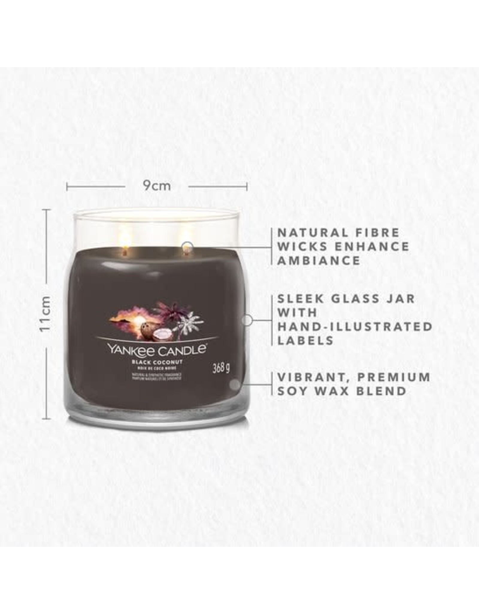 Yankee Candle Yankee Candle Geurkaars Medium - met 2 lonten - Black Coconut - 11 cm / ø 9 cm