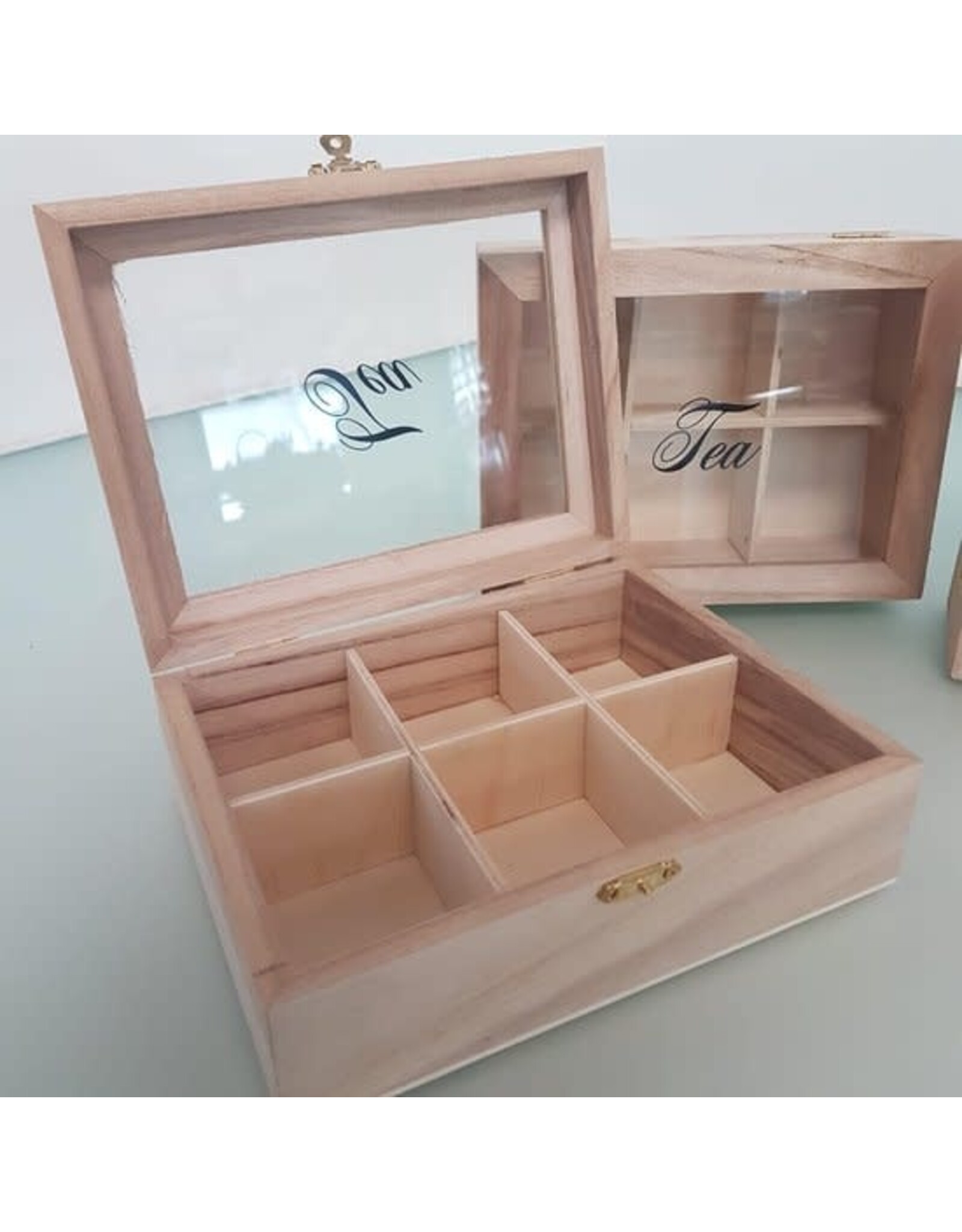 MERKLOOS Houten Theedoos met 6 Vakjes 20,5x16 cm
