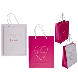 Cadeautasje love 18x8x23cm roze/wit