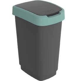 ROTHO Rotho Twist Swing - Afvalbak 10L met klapdeksel - Recycling afvalverzamelaar - BPA-vrij - Zwart/Donkergroen