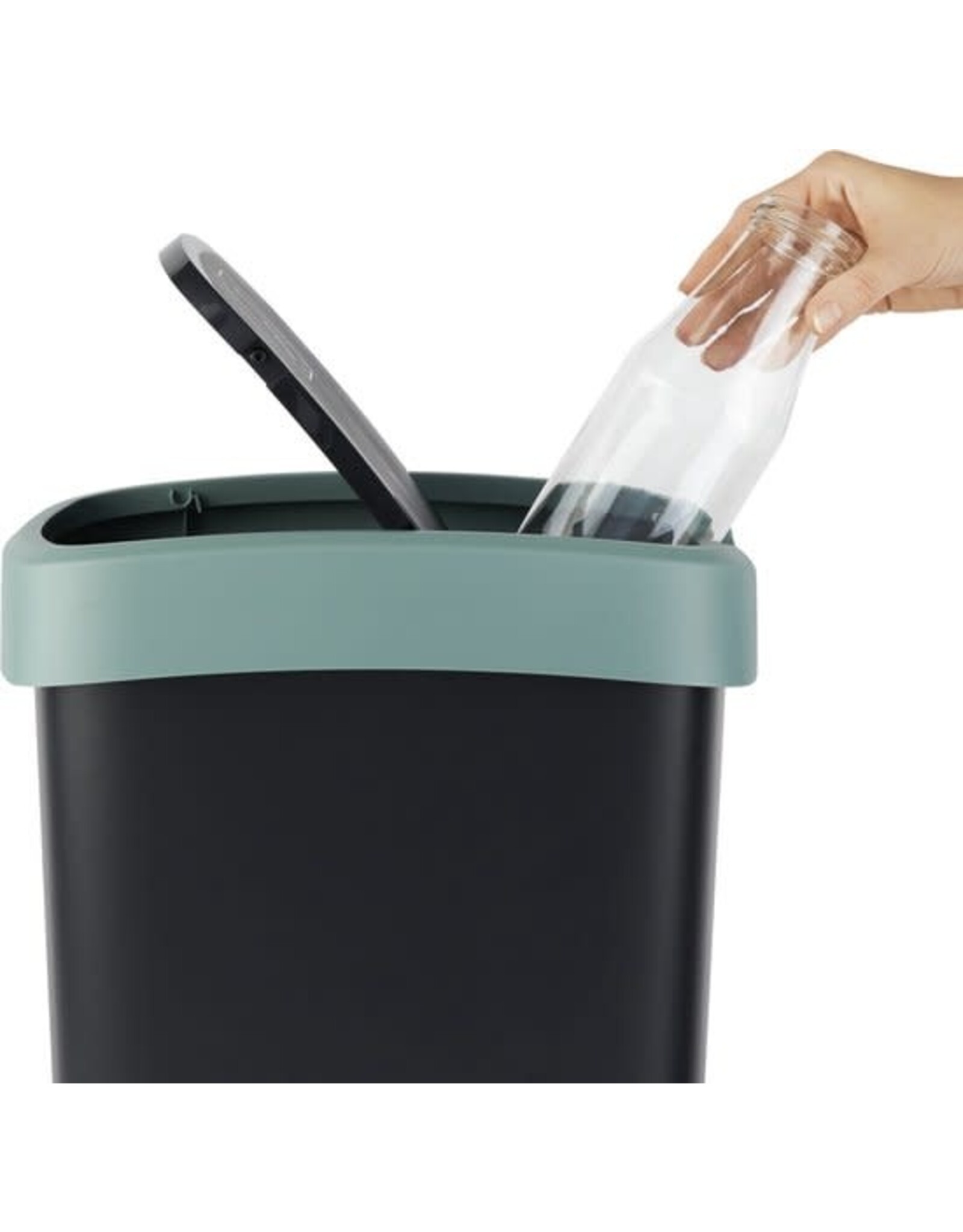 ROTHO Rotho Twist Swing - Afvalbak 10L met klapdeksel - Recycling afvalverzamelaar - BPA-vrij - Zwart/Donkergroen