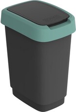 ROTHO Rotho Twist Swing - Afvalbak 10L met klapdeksel - Recycling afvalverzamelaar - BPA-vrij - Zwart/Donkergroen