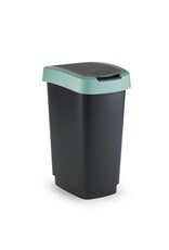 ROTHO Rotho Twist Swingeimer - Afvalbak 25L met klapdeksel - Recycling afvalverzamelaar - BPA-vrij - Zwart/Donkergroen