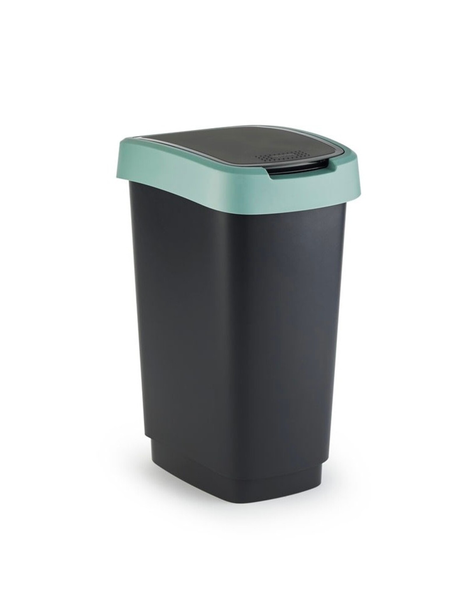 ROTHO Rotho Twist Swingeimer - Afvalbak 25L met klapdeksel - Recycling afvalverzamelaar - BPA-vrij - Zwart/Donkergroen