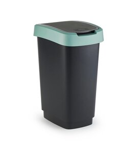 ROTHO Rotho Twist Swingeimer - Afvalbak 25L met klapdeksel - Recycling afvalverzamelaar - BPA-vrij - Zwart/Donkergroen