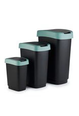 ROTHO Rotho Twist Swingeimer - Afvalbak 25L met klapdeksel - Recycling afvalverzamelaar - BPA-vrij - Zwart/Donkergroen