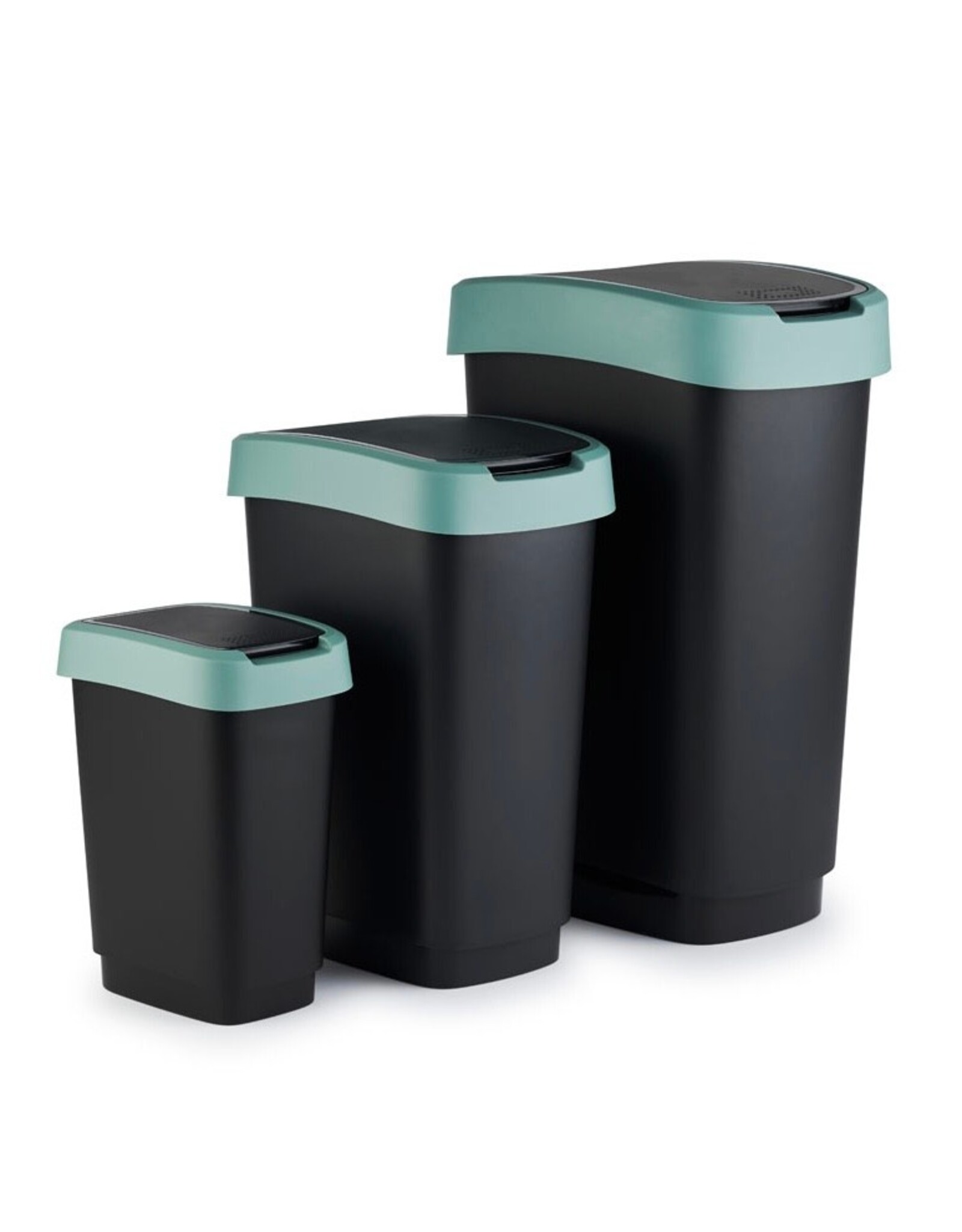 ROTHO Rotho Twist Swingeimer - Afvalbak 25L met klapdeksel - Recycling afvalverzamelaar - BPA-vrij - Zwart/Donkergroen