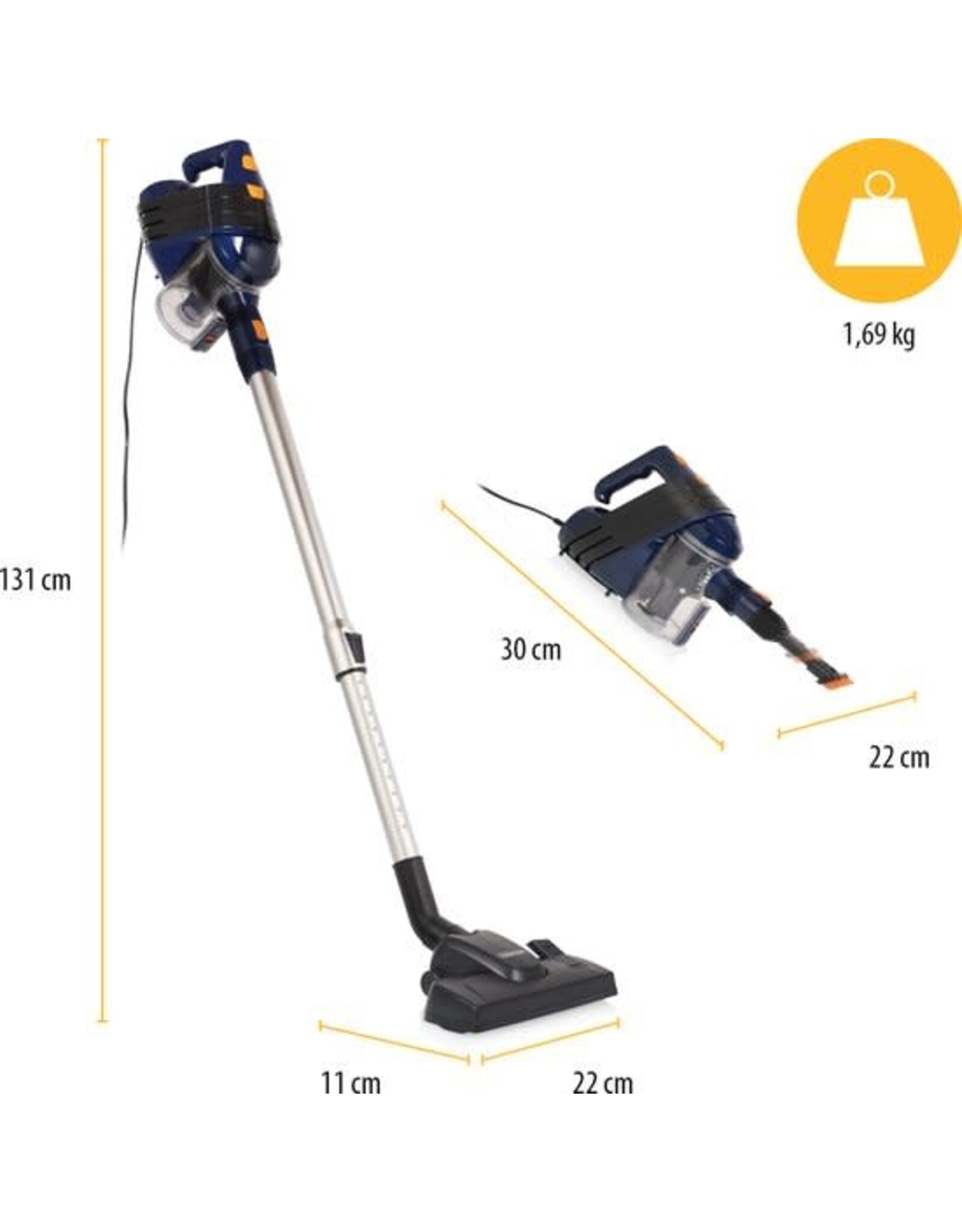 TRISTAR Tristar Steelstofzuiger SZ-2318 - 2-in-1 steelstofzuiger en kruimeldief - Stofzuiger & handstofzuiger - Inclusief opzetstukken - 600 watt - Blauw