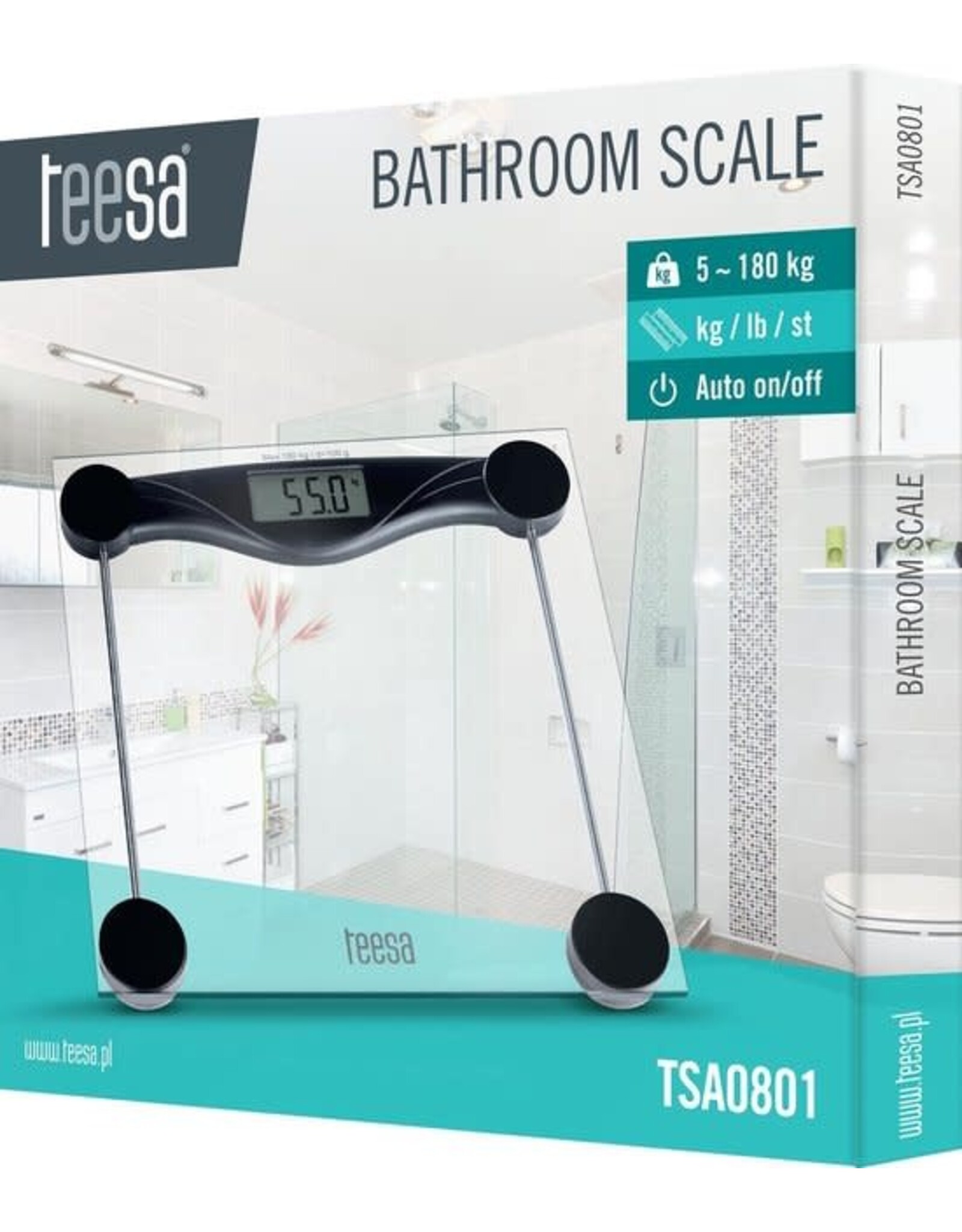 TEESA Teesa TSA0801 - Digitale personenweegschaal, transparant glas