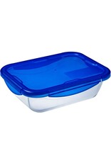 PYREX Pyrex - Cook & Go Schaal Rechthoek met Deksel 2-Delig - Transparant - Blauw - Borosilicaatglas - Polypropyleen - Siliconand