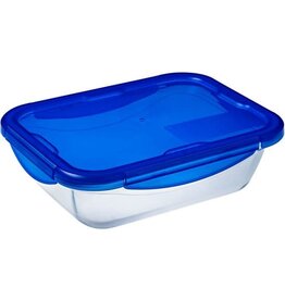 PYREX Pyrex - Cook & Go Schaal Rechthoek met Deksel 2-Delig - Transparant - Blauw - Borosilicaatglas - Polypropyleen - Siliconand