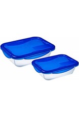 PYREX Pyrex - Cook & Go Schaal Rechthoek met Deksel 2-Delig - Transparant - Blauw - Borosilicaatglas - Polypropyleen - Siliconand