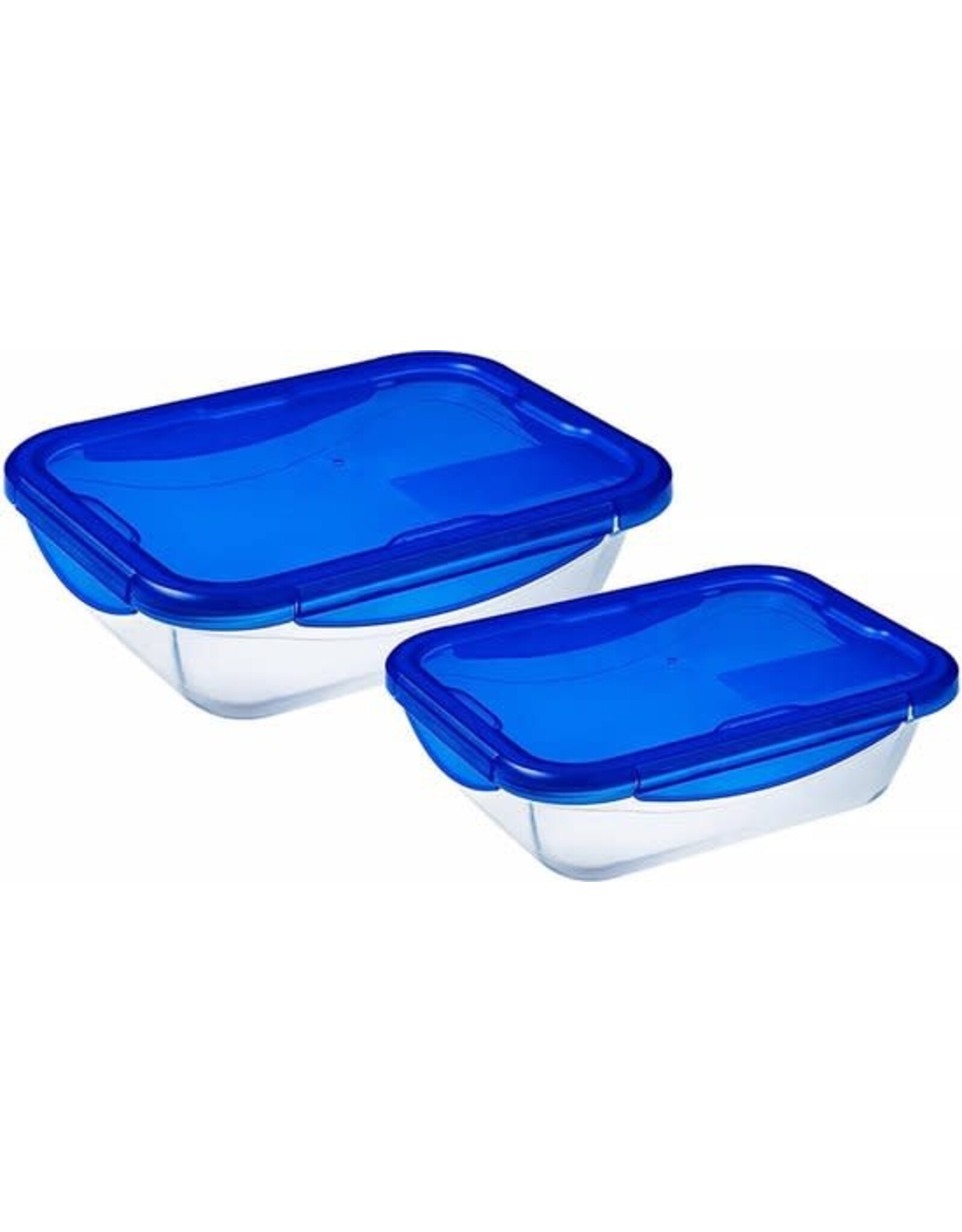 PYREX Pyrex - Cook & Go Schaal Rechthoek met Deksel 2-Delig - Transparant - Blauw - Borosilicaatglas - Polypropyleen - Siliconand