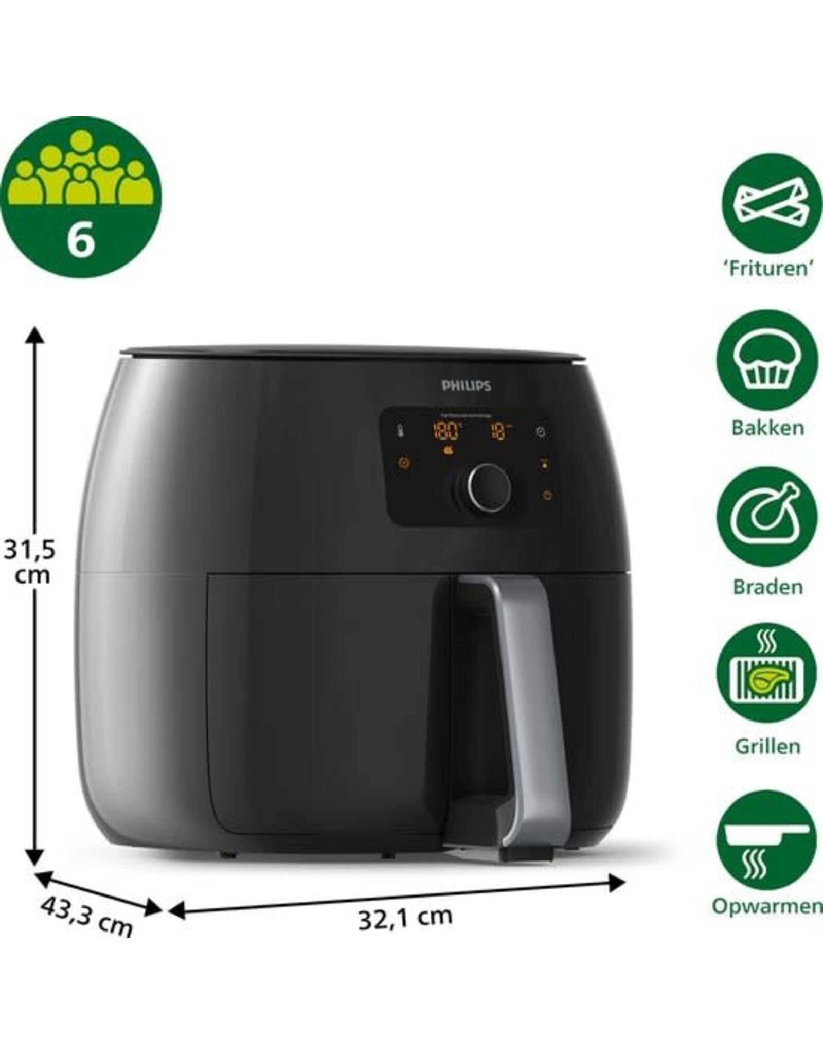 PHILIPS Philips Premium Series Airfryer XXL - HD9650/90 - 7.3L - Tot 6 Personen