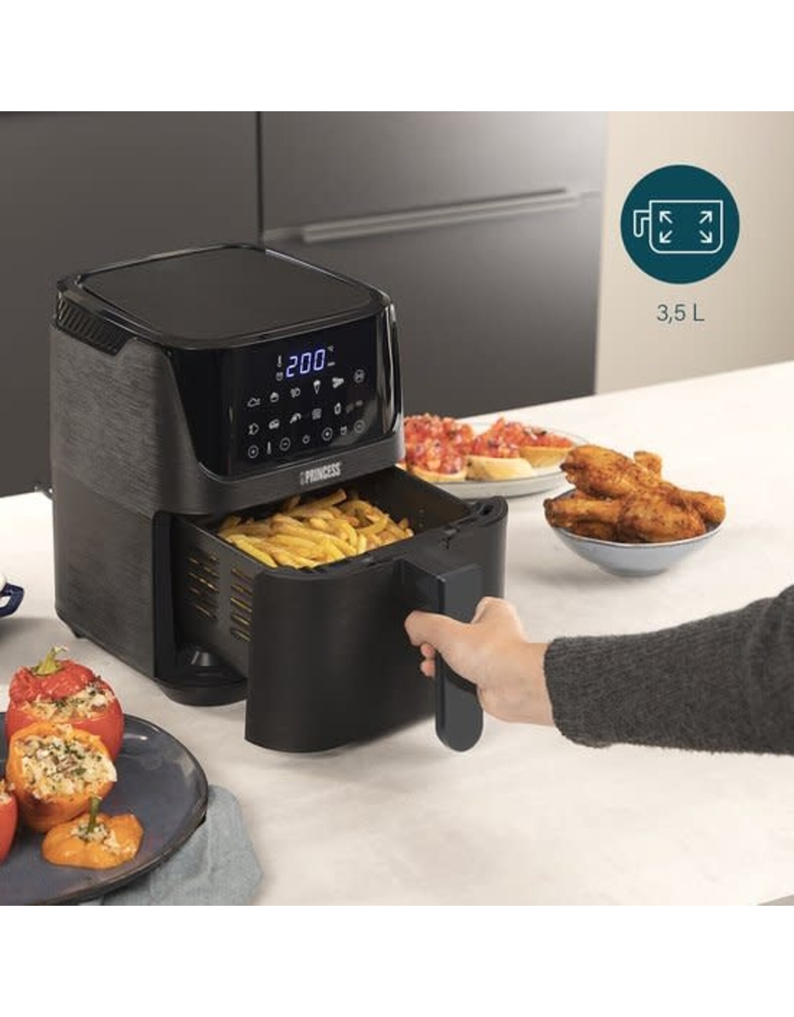 PRINCESS Princess Airfryer 182031 - Heteluchtfriteuse - Digital Aerofryer - 3,5 L - Digital Touch Screen - 10 Automatische programma's - Inclusief receptenboek