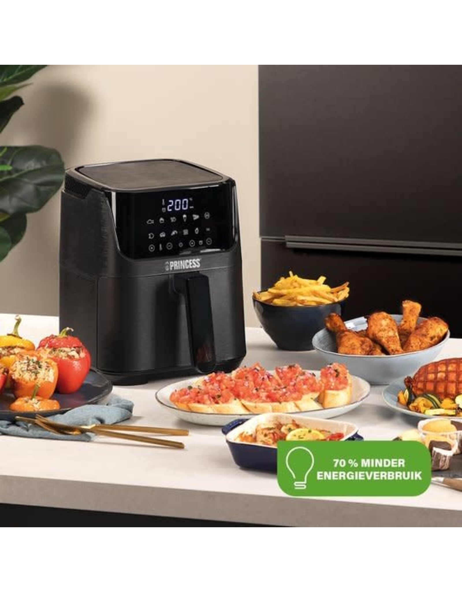 PRINCESS Princess Airfryer 182031 - Heteluchtfriteuse - Digital Aerofryer - 3,5 L - Digital Touch Screen - 10 Automatische programma's - Inclusief receptenboek