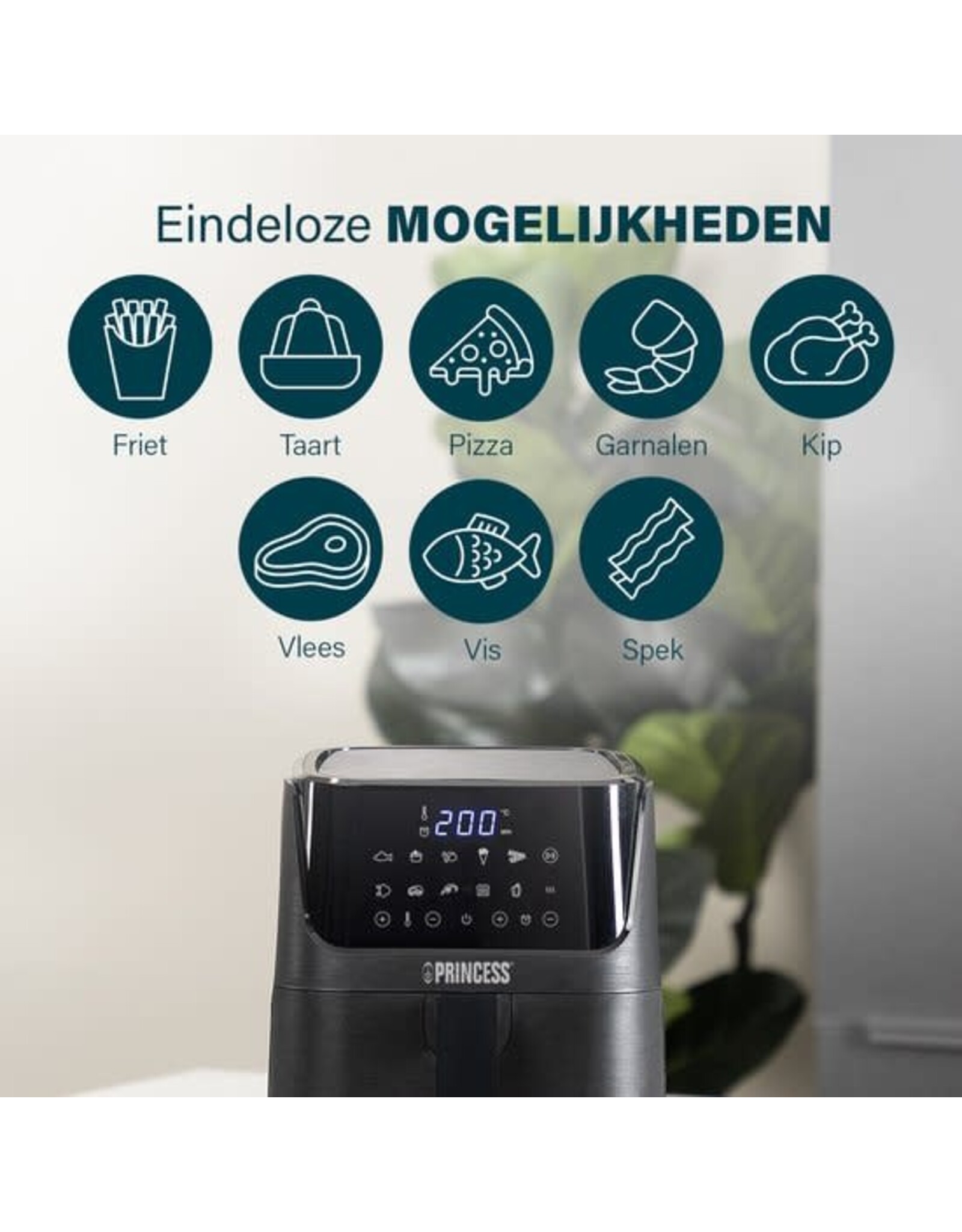 PRINCESS Princess Airfryer 182031 - Heteluchtfriteuse - Digital Aerofryer - 3,5 L - Digital Touch Screen - 10 Automatische programma's - Inclusief receptenboek