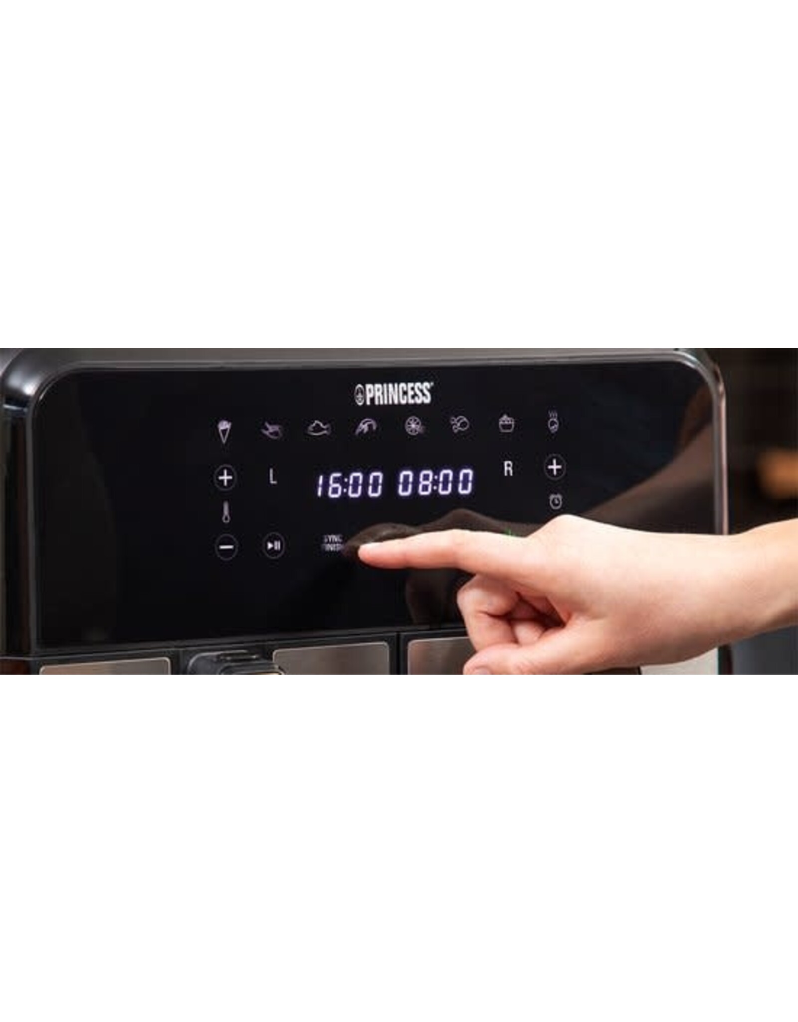 PRINCESS Princess Double Basket Airfryer 182074 - Dubbele Airfryer - 9 liter - 2 manden - XL - 8 programma's- 2400W - Dubbele heteluchtfriteuse - PFAS vrij - Touchscreen - RVS/Zwart - Sync functie