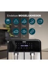 PRINCESS Princess Double Basket Airfryer 182074 - Dubbele Airfryer - 9 liter - 2 manden - XL - 8 programma's- 2400W - Dubbele heteluchtfriteuse - PFAS vrij - Touchscreen - RVS/Zwart - Sync functie