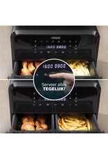 PRINCESS Princess Double Basket Airfryer 182074 - Dubbele Airfryer - 9 liter - 2 manden - XL - 8 programma's- 2400W - Dubbele heteluchtfriteuse - PFAS vrij - Touchscreen - RVS/Zwart - Sync functie