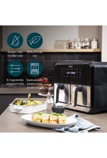 PRINCESS Princess Double Basket Airfryer 182074 - Dubbele Airfryer - 9 liter - 2 manden - XL - 8 programma's- 2400W - Dubbele heteluchtfriteuse - PFAS vrij - Touchscreen - RVS/Zwart - Sync functie