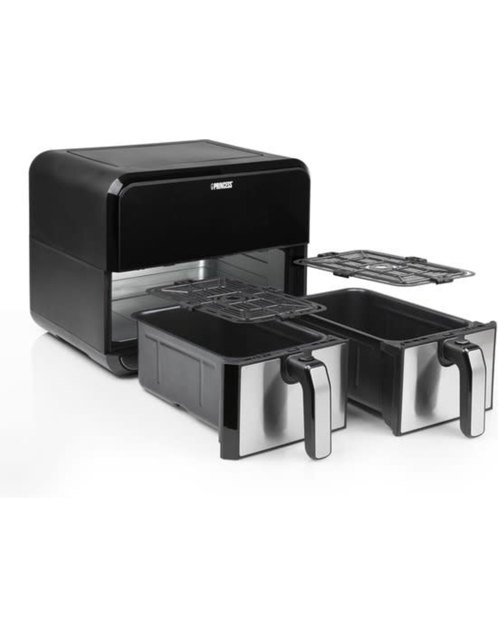 PRINCESS Princess Double Basket Airfryer 182074 - Dubbele Airfryer - 9 liter - 2 manden - XL - 8 programma's- 2400W - Dubbele heteluchtfriteuse - PFAS vrij - Touchscreen - RVS/Zwart - Sync functie