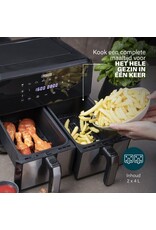 PRINCESS Princess Double Basket Airfryer 182074 - Dubbele Airfryer - 9 liter - 2 manden - XL - 8 programma's- 2400W - Dubbele heteluchtfriteuse - PFAS vrij - Touchscreen - RVS/Zwart - Sync functie