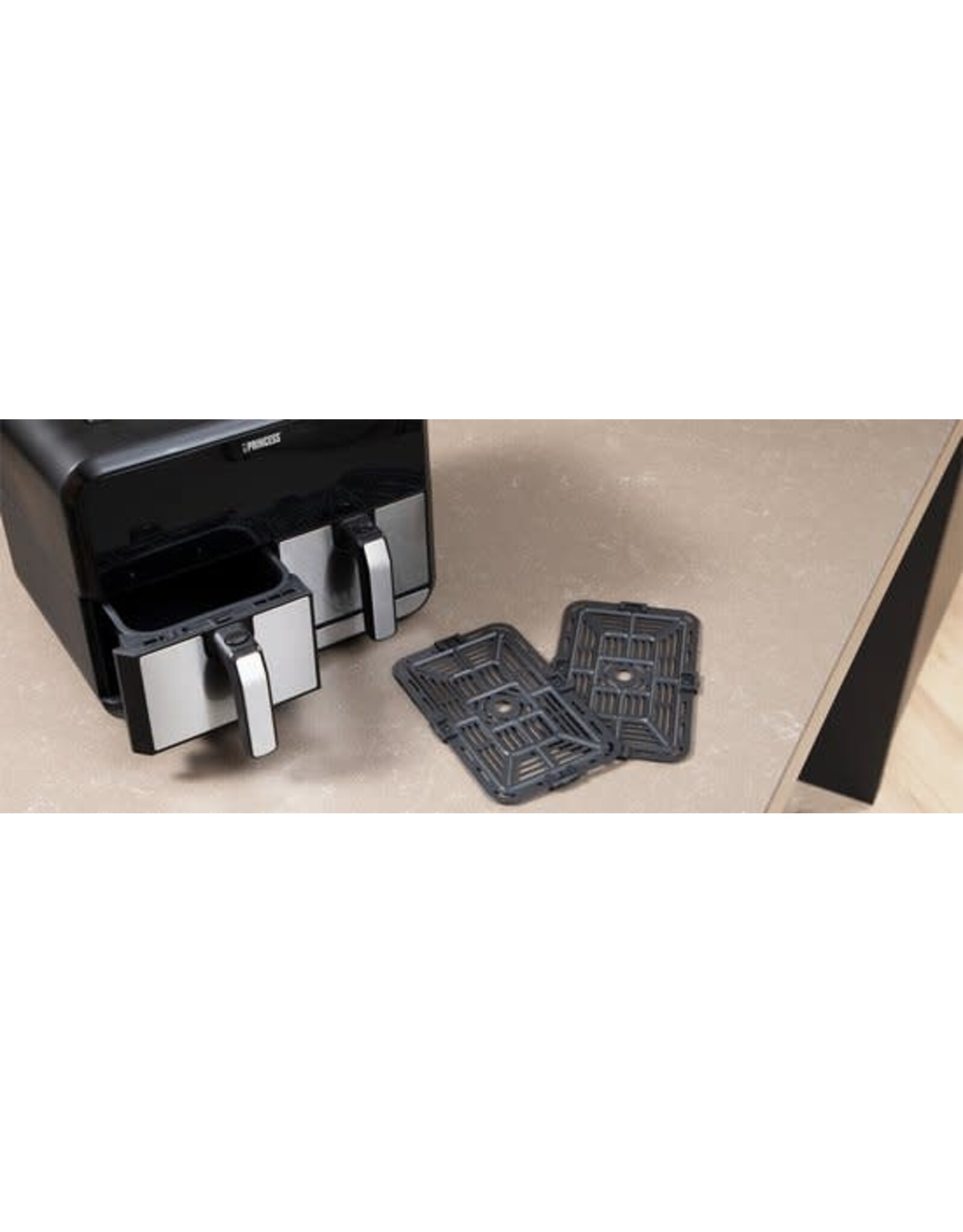 PRINCESS Princess Double Basket Airfryer 182074 - Dubbele Airfryer - 9 liter - 2 manden - XL - 8 programma's- 2400W - Dubbele heteluchtfriteuse - PFAS vrij - Touchscreen - RVS/Zwart - Sync functie