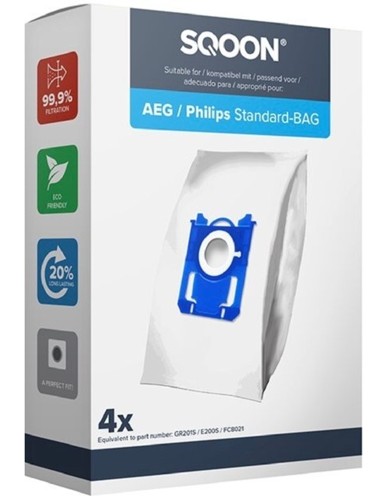 SQOON SQOON® - Stofzuigerzakken geschikt voor AEG VX6 & VX7 / Philips / Electrolux Standard Bag - 3D - met vernieuwde aansluiting