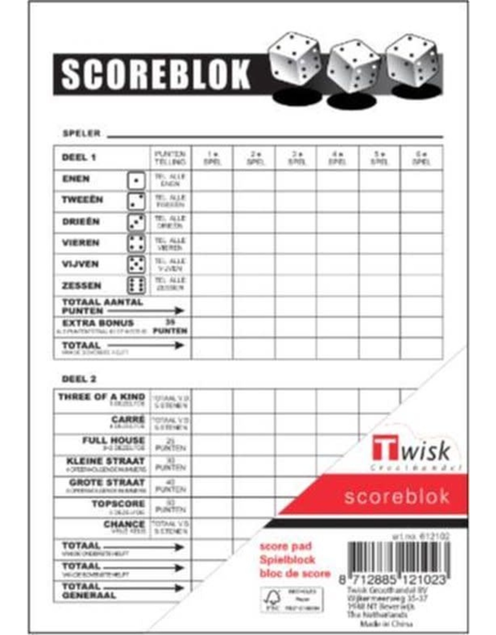 MERKLOOS Yahtzee scoreblok - 100 vel