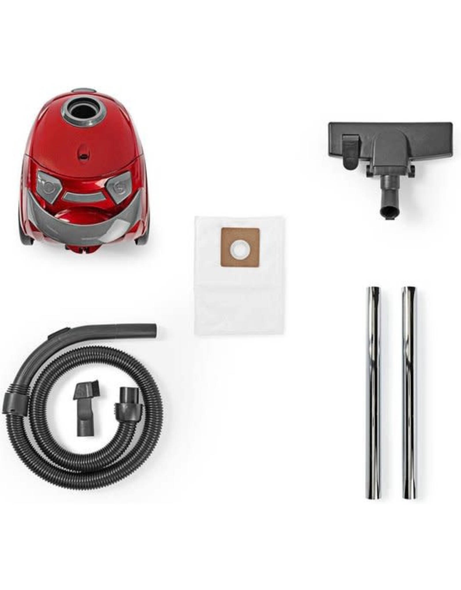 Nedis Nedis Stofzuiger - Met Zak - 700 W - Stof capaciteit: 1.5 l - Combi-Borstel - Actieradius: 7 m - Hepa - Antraciet / Rood