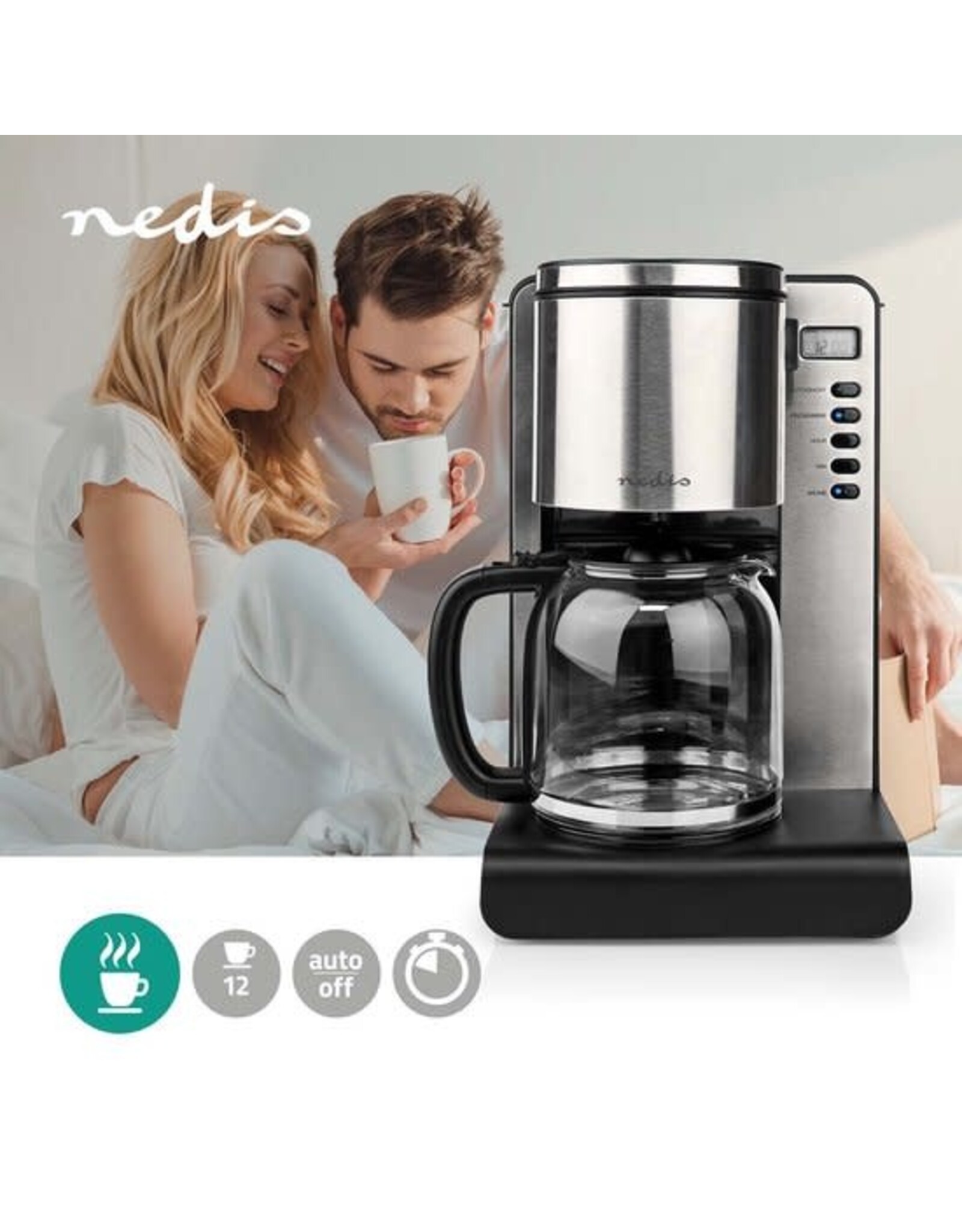 Nedis Nedis Koffiezetapparaat – Filterkoffie – 1,5L – Timer – Warmhoudfunctie – Zwart