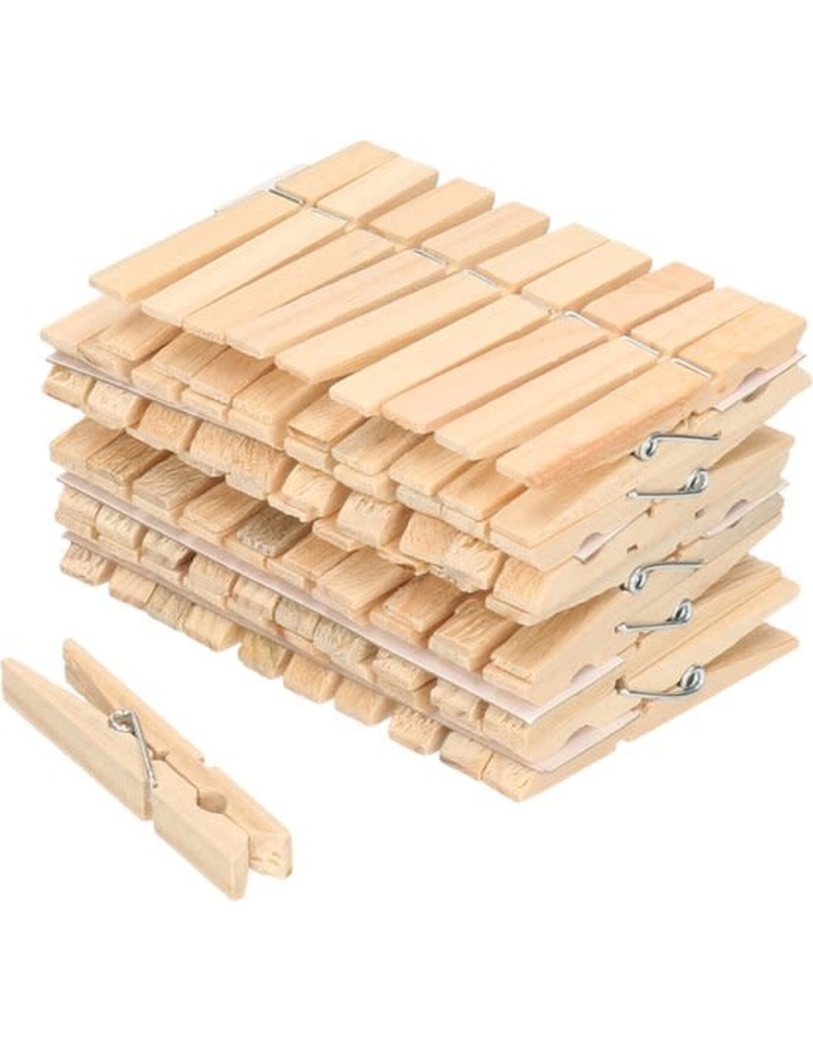 MERKLOOS Wasknijpers - 50 stuks - hout - knijpers - metalen slagveer