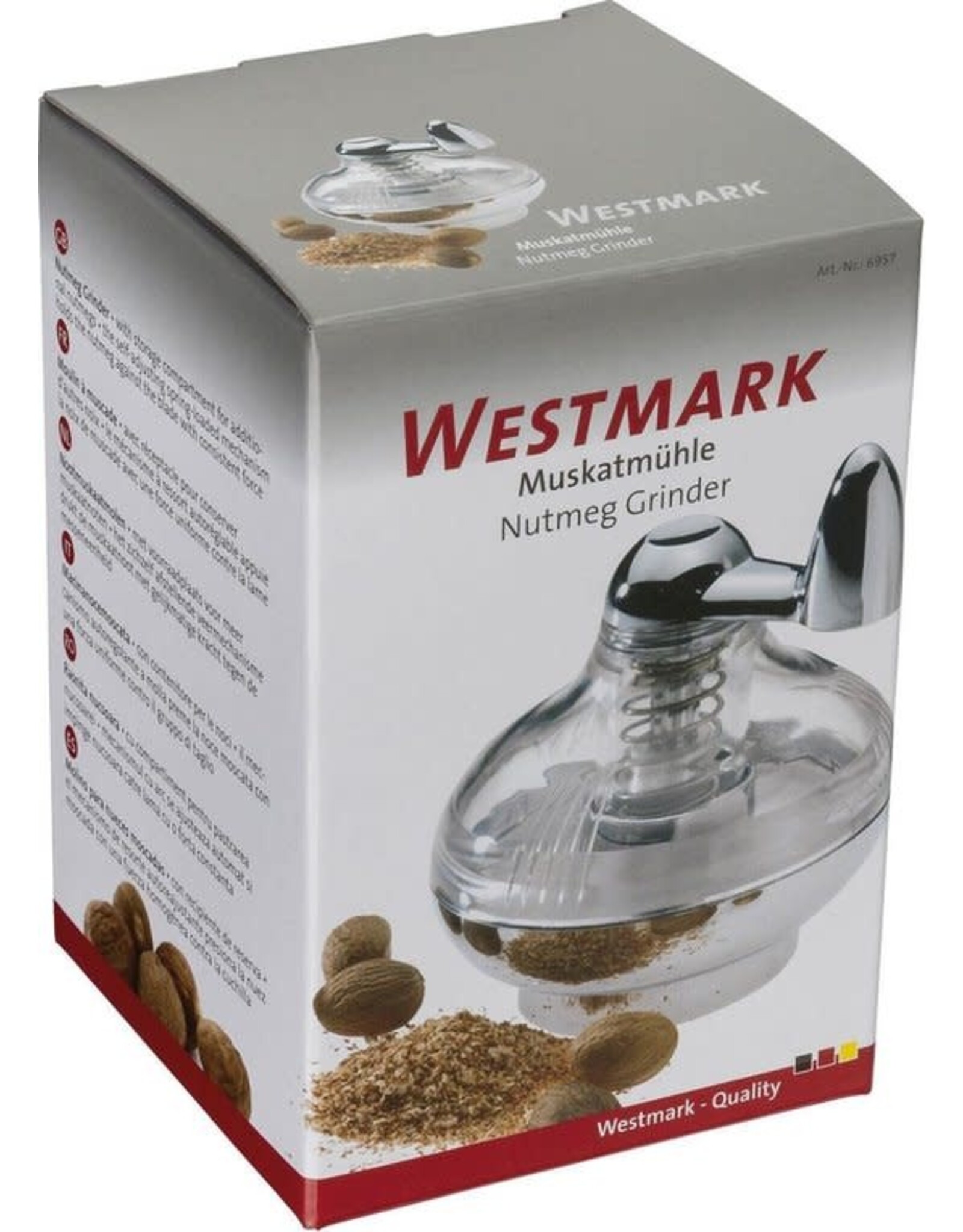 WESTMARK Westmark Nootmuskaatmolen, met opslagruimte, kunststof/roestvrij staal, zilver/doorzichtig