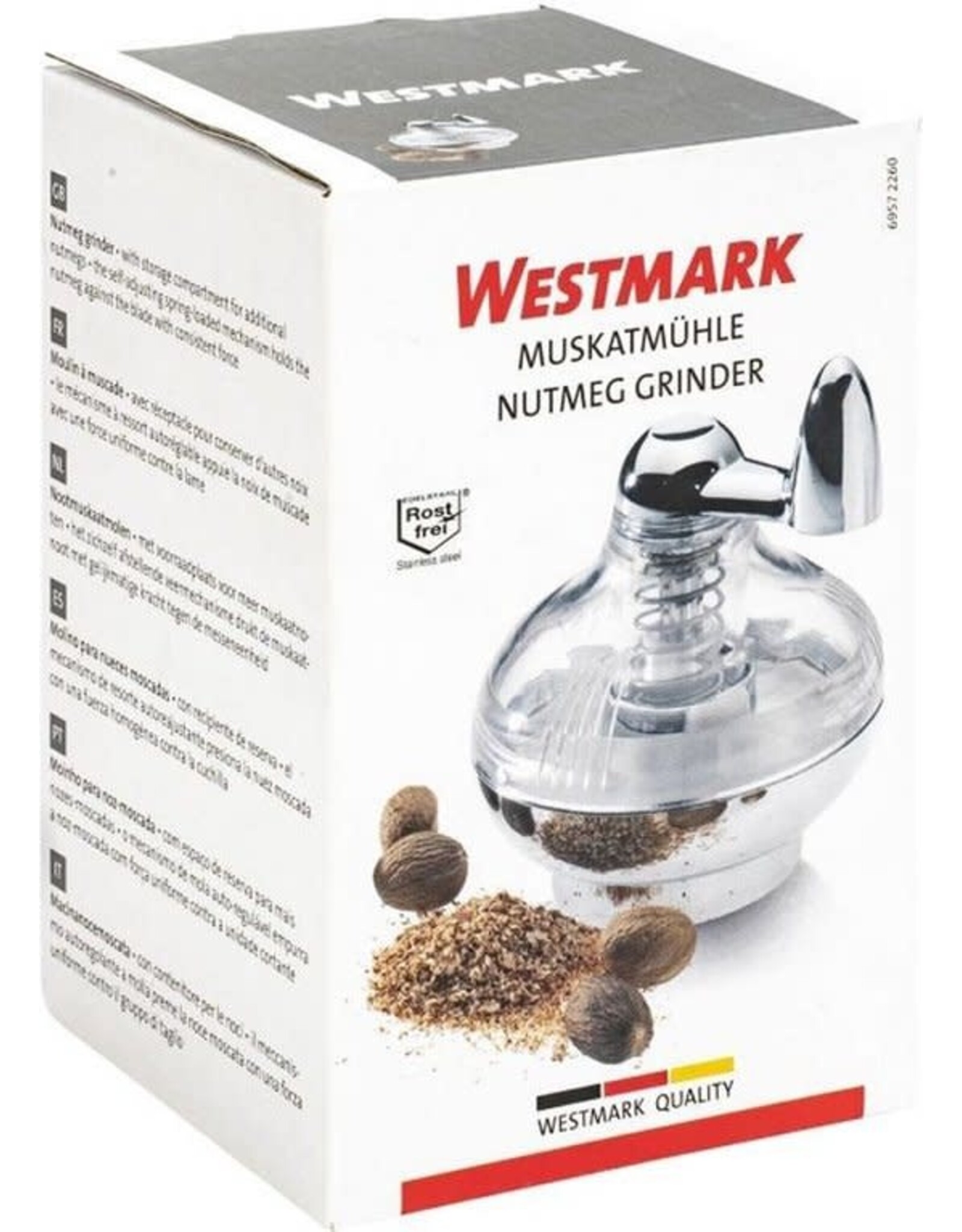 WESTMARK Westmark Nootmuskaatmolen, met opslagruimte, kunststof/roestvrij staal, zilver/doorzichtig