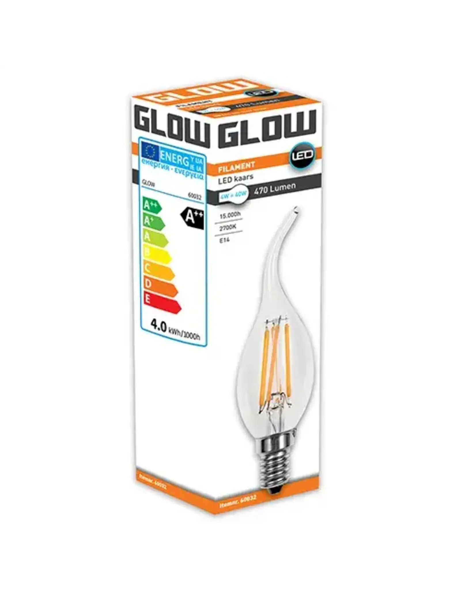 Glow LED Filament tipkaars |  4-40W E14 CA35 2700K 470lm ND