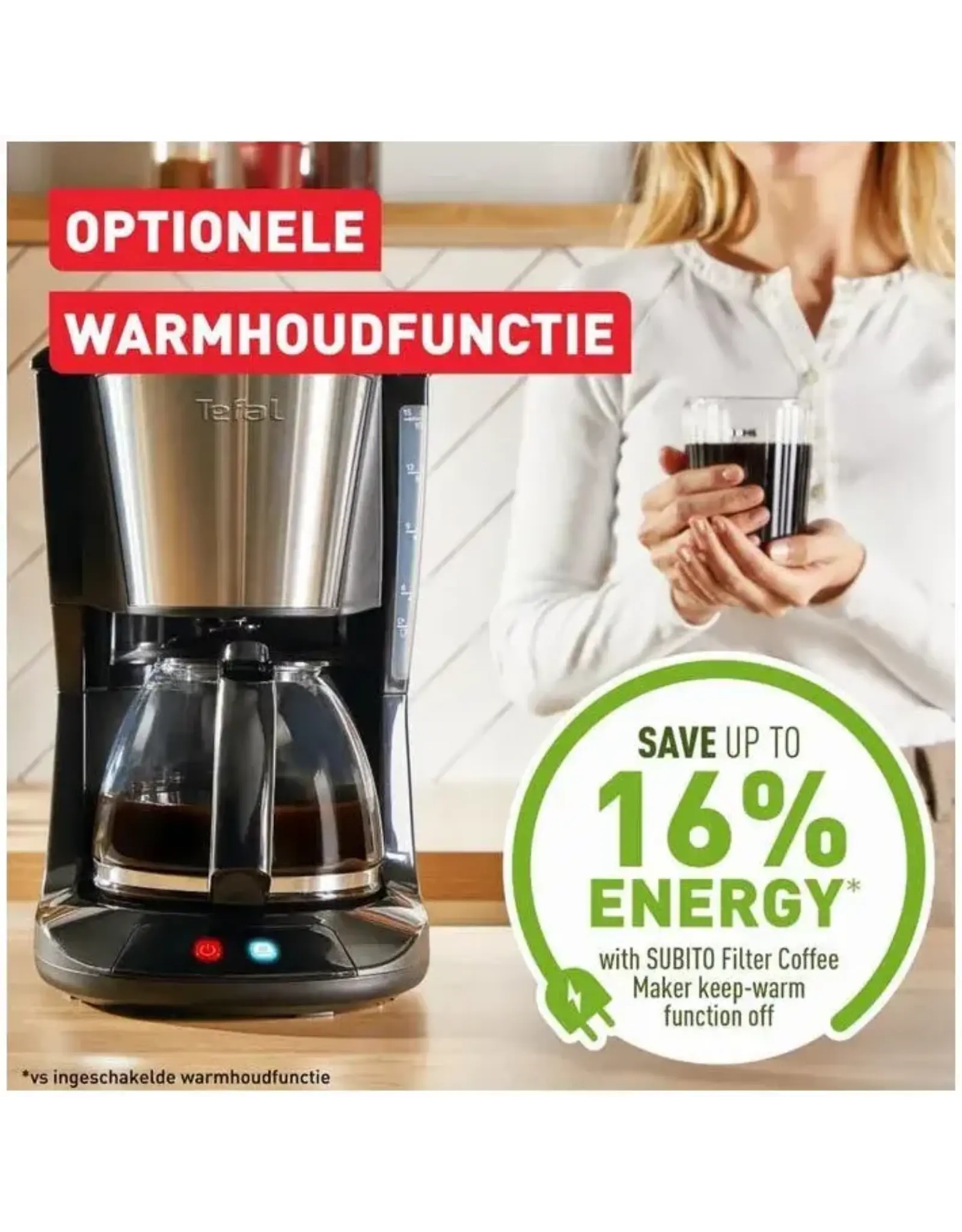 TEFAL Tefal Subito RVS CM5S1D - Filter-koffiezetapparaat -1.25L- 15 kopjes