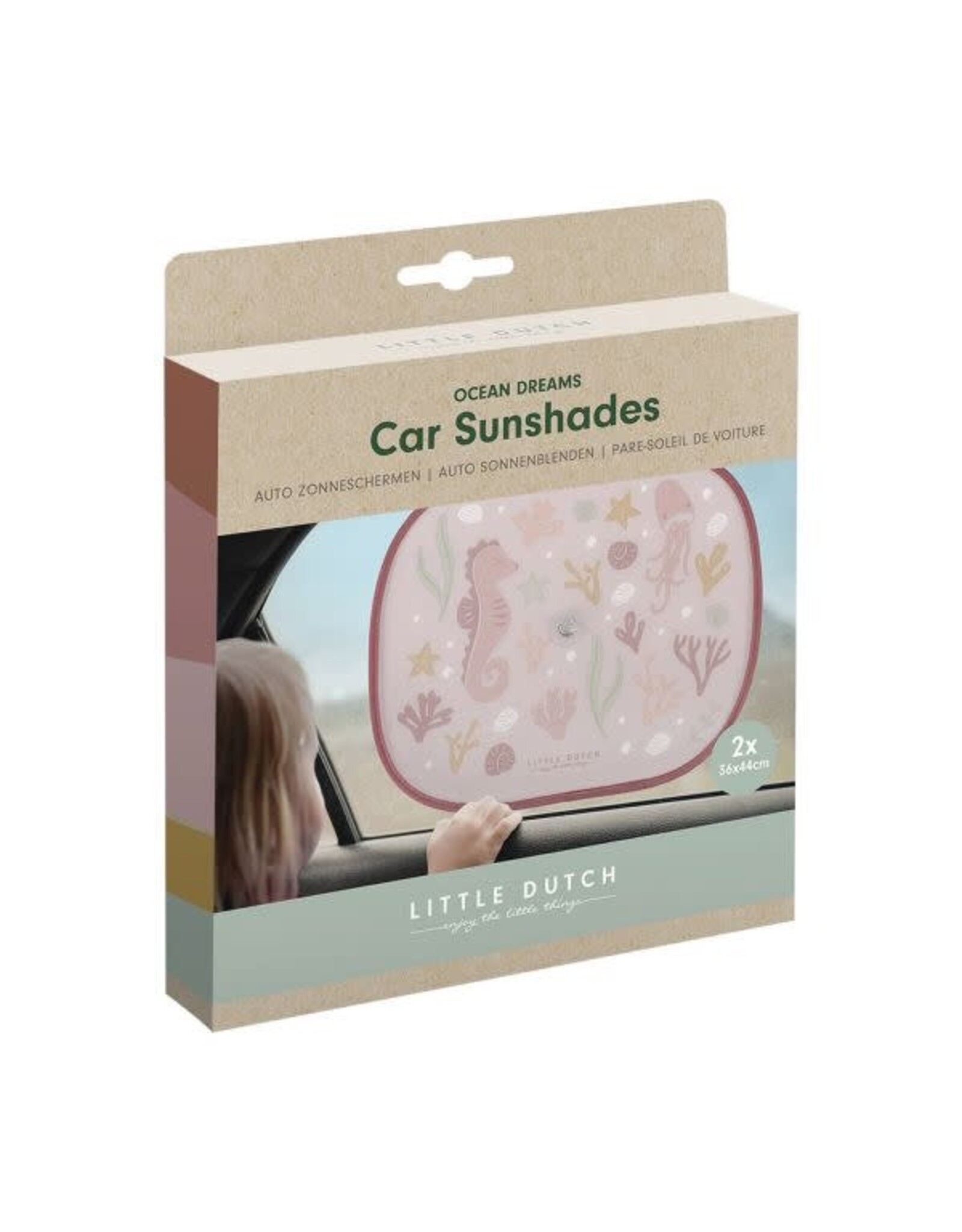 LITTLE DUTCH Little Dutch zonneschermpjes ocean dreams pink - autozonnescherm - roze met zeedieren - set van 2 stuks