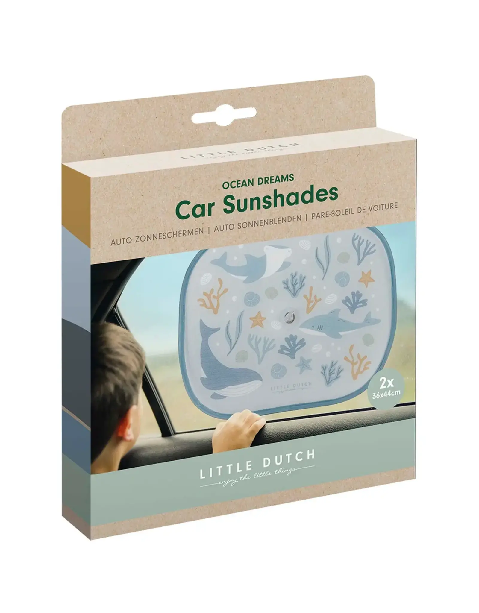 LITTEL DUTCH Little Dutch zonneschermpjes ocean dreams blue - autozonnescherm - blauw met zeedieren - set van 2 stuks