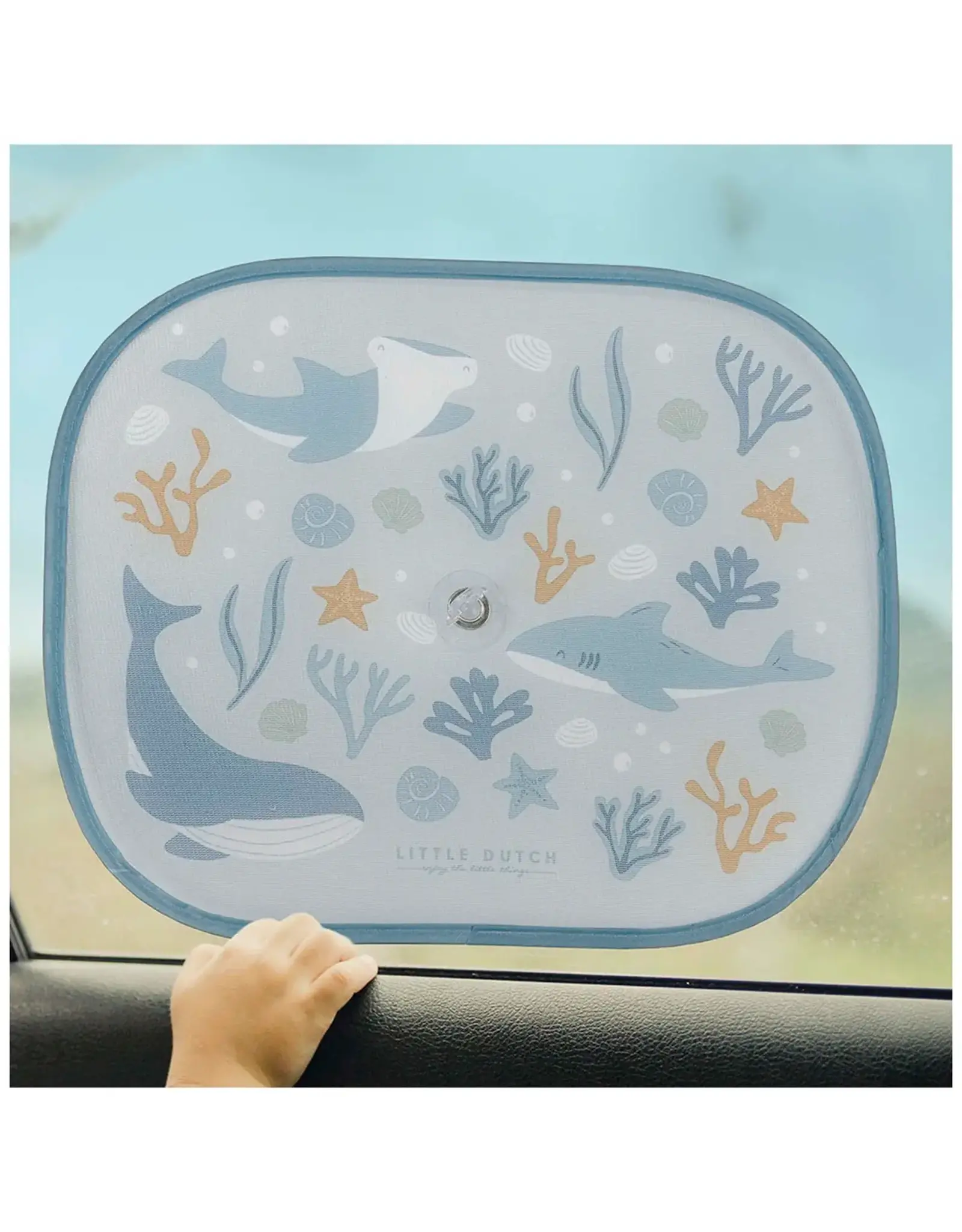 LITTEL DUTCH Little Dutch zonneschermpjes ocean dreams blue - autozonnescherm - blauw met zeedieren - set van 2 stuks