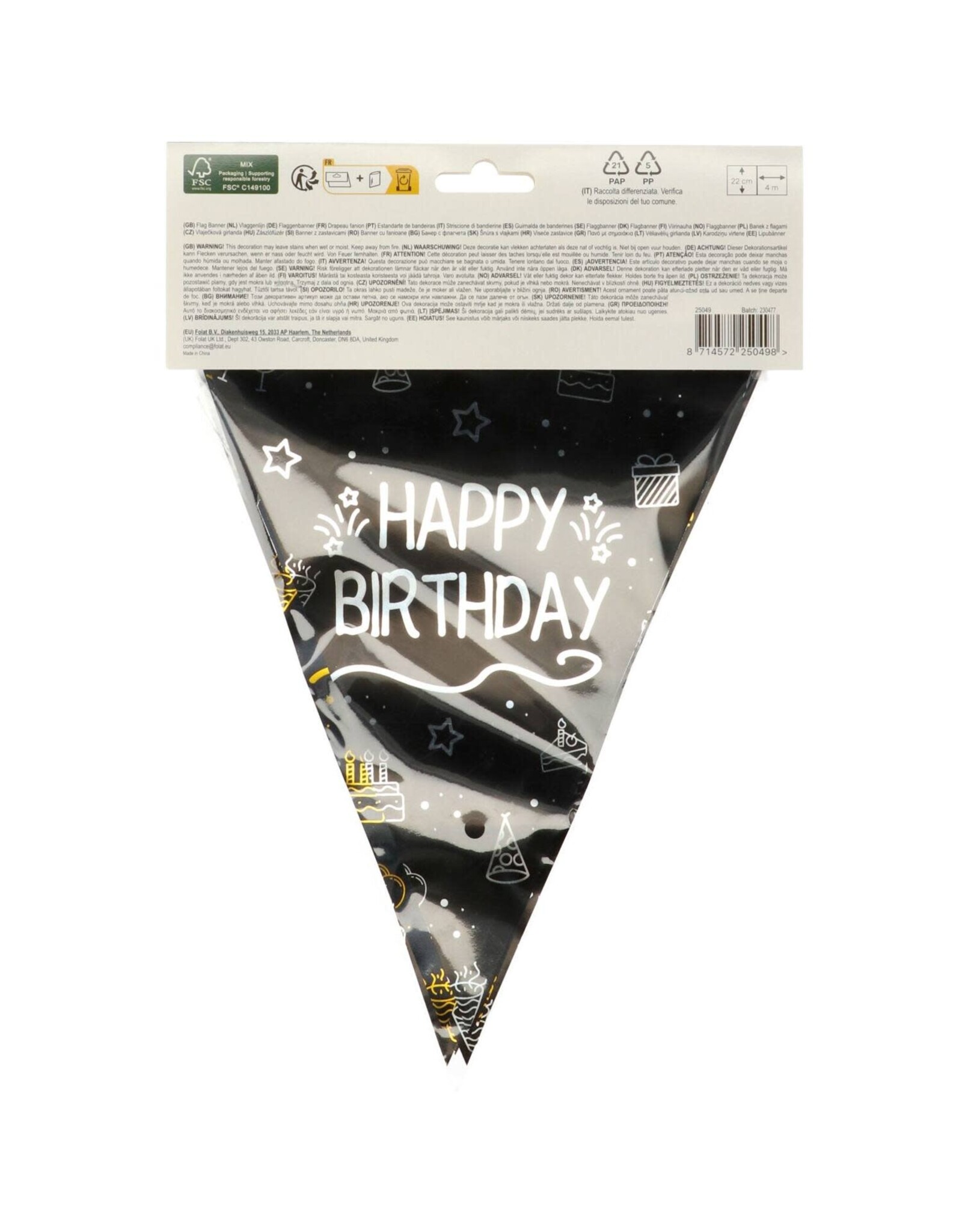 FOLAT Vlaggenlijn | Happy Birthday | Shining Glam | 4 meter