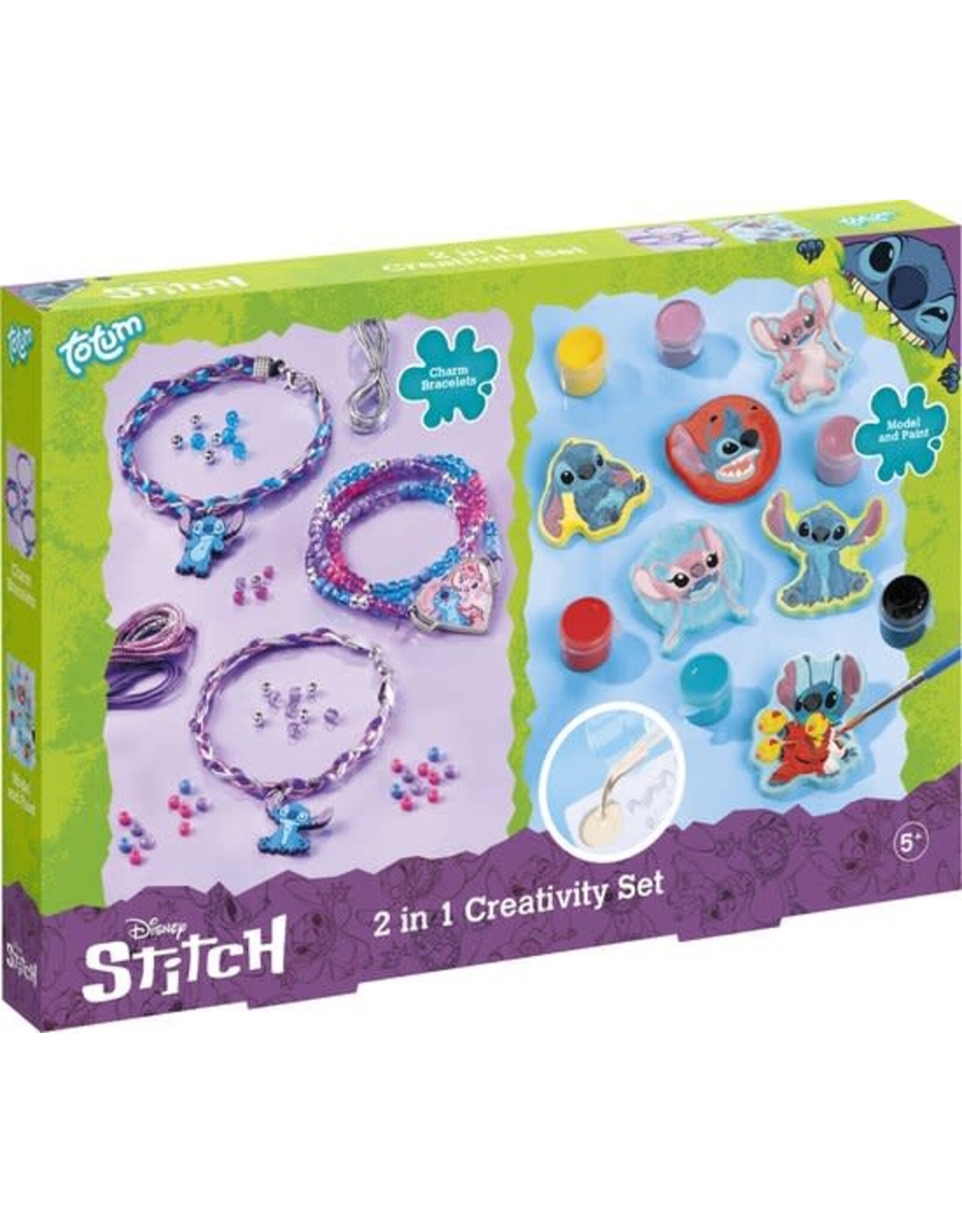 TOTUM Disney Stitch Totum 2 in 1 knutselset armbandjes maken en gips gieten en schilderen - cadeautip knutselen creatief speelgoed meisjes en jongens Lilo & Stitch